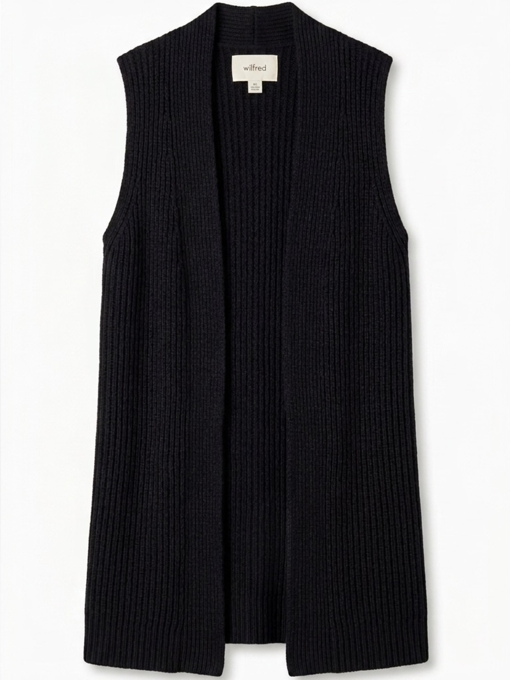 Wilfred Aritzia Olivie Black Ribbed Knit Open-Front Cardigan Vest Women’s XS